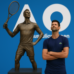 Djokovic devant sa statue à l'Open d'Australie